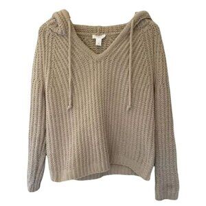 Loft Lounge‎ Knit Hoodie Pullover V Neck Sweater Small